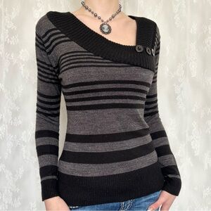 Vintage Vamp Black & Grey Striped Sweater